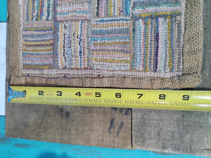 Vintage Miniature Hand Hooked Rag Rug on Burlap•Folk Art•Tabletop•Dollhouse Rug gallery
