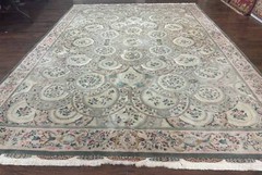 Pak Per’sian Rug 9×12, Wool with Silk Highlights, European Design, Floral, Green