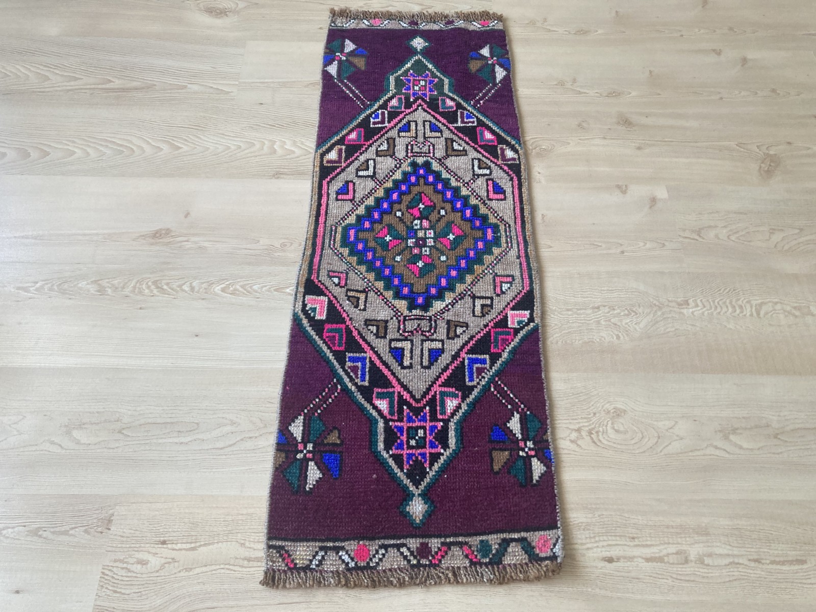 Purple rug, Turkish rug, Vintage Rug, Small rug, Wool rug, Doormat, 1.3 x 3.7 ft gallery