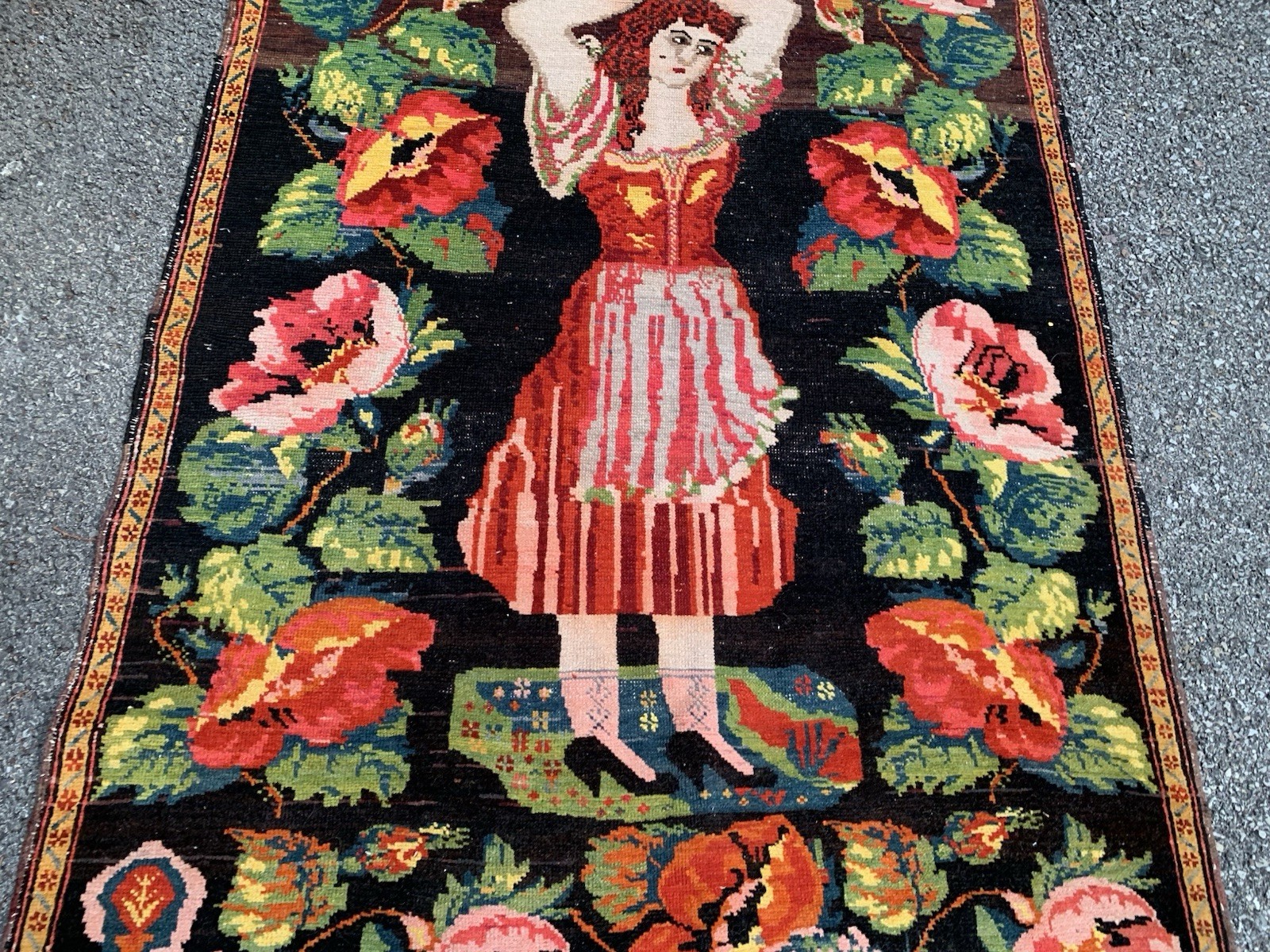 Antique Caucasian Karabagh Pictorial Rug Circa 1930’S Size 3.10x6.5 Ft gallery