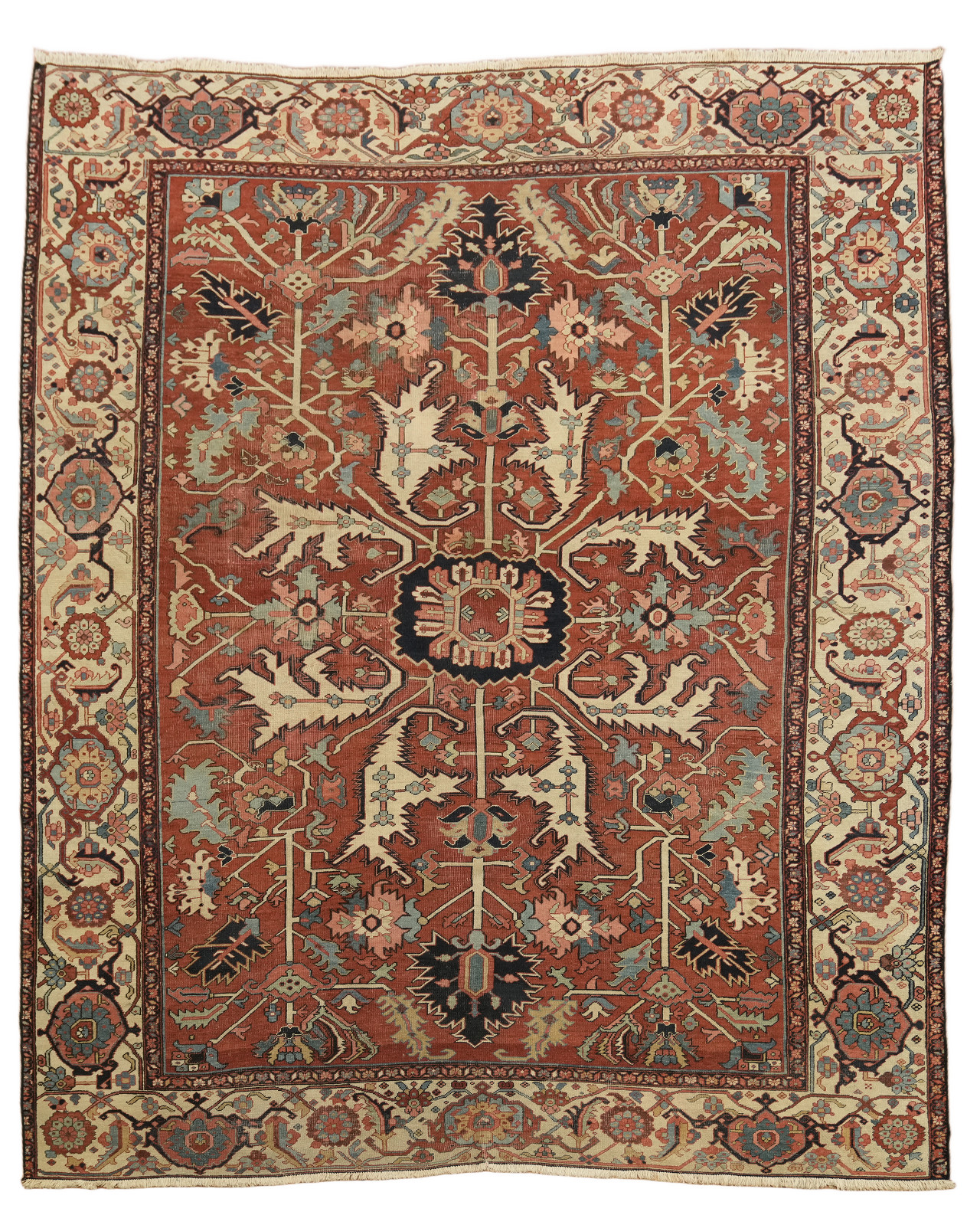 Pre-1900 10x12 Antique Palace-Size Hand-Knotted Area Rug in Oranges & Ivory Hues gallery