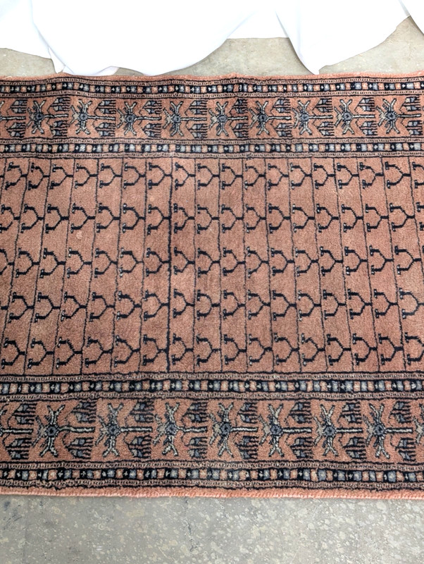 Vintage Hand Knotted Terracotta Bokhara Rug Turkmen Wool Rug Gul Motifs 4' x 2.5 gallery