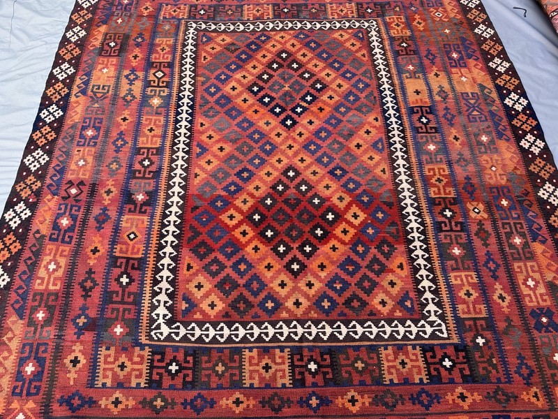 Rust Orange Faded Kilim Rug 7'11 x 10'4 Handmade Turkish Navajo Boho Area Rug gallery