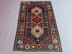 3’7×5’5 ft Vintage Afghan Baluchi Hand-Knotted Wool Geometric Area Rug