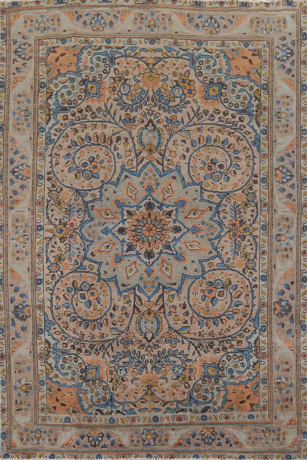 Vintage Brown Wool Over-Dyed Handmade Floral Tebriz Living Room Rug 7x10 Carpet gallery