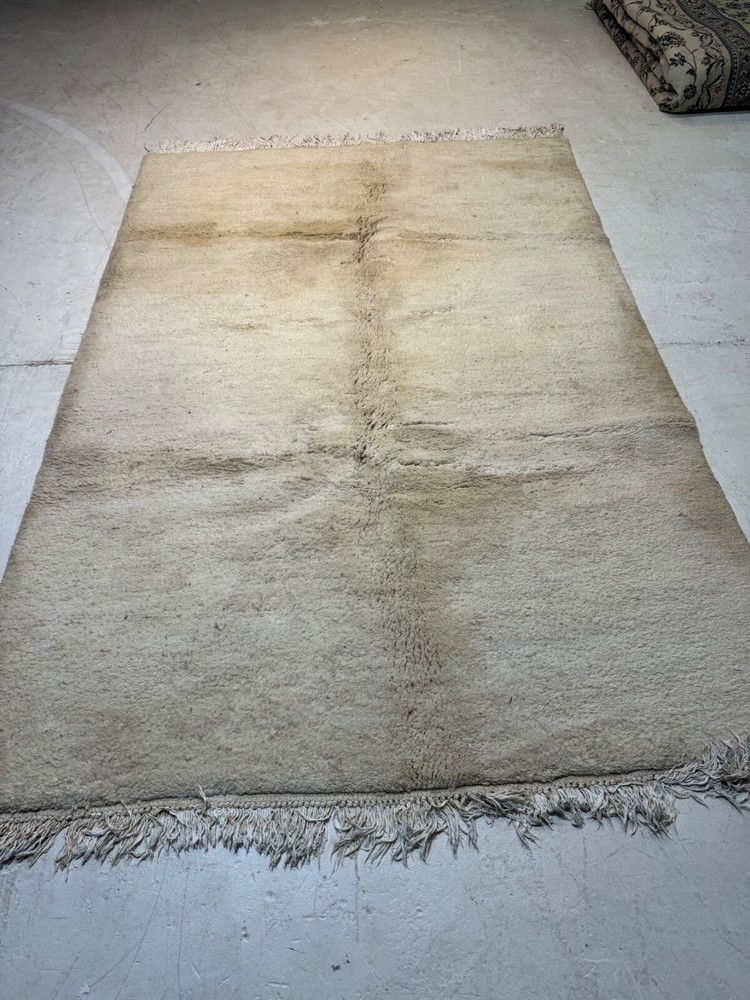 Oriental Hand-Knotted Wool Area Rug Moroccan Perfect Condition Ivory 6'7" x 11'9