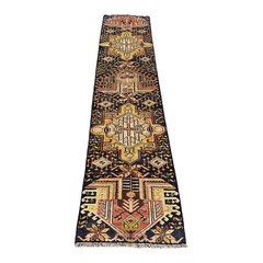 VINTAGE KAZAK RUG HAND MADE CAUCASIAN WOOL HALLWAY RUNNER CARPET 9’3″ X 2′