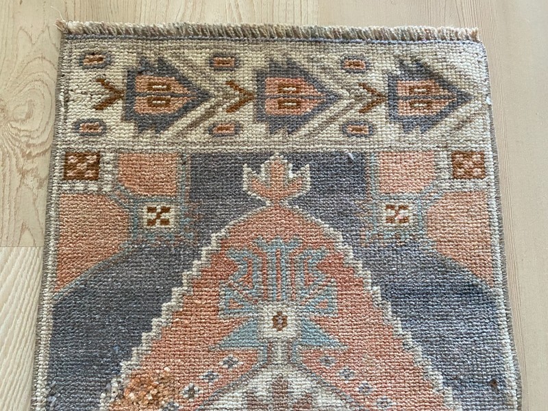 Vintage Anatolian Small Oriental Ethnic Rug 1.4x3.1 ft with Geometric Medallion gallery