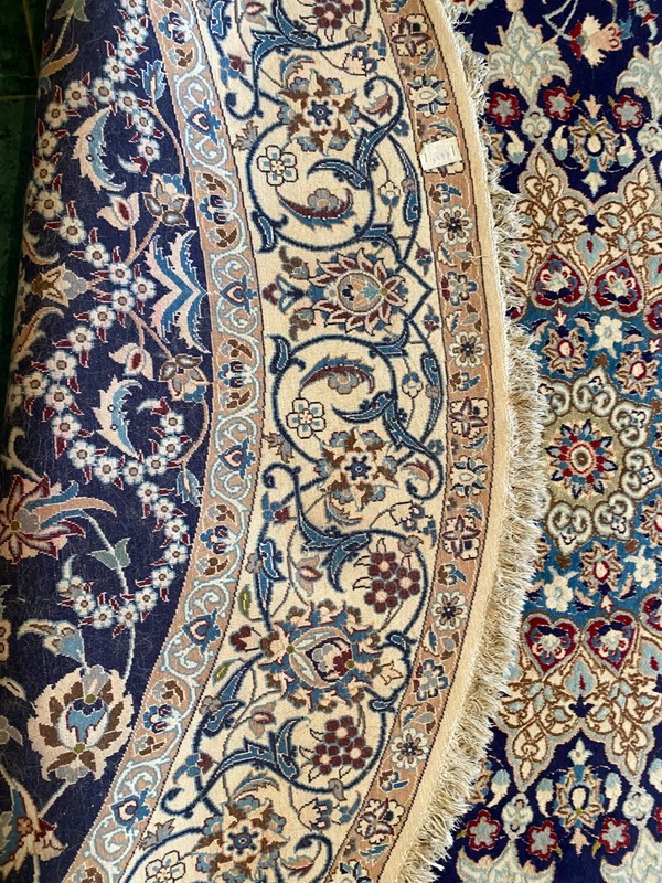 Hand Knotted Navy Blue Nain with Wool & Silk Oriental Rug (7'9" x 7'9") gallery