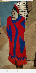 RARE HAND HOOKED WOOL RUG 1956 SIGNED BETTE EBERHARD INDIAN CHIEF 70″ x 38″ GRT
