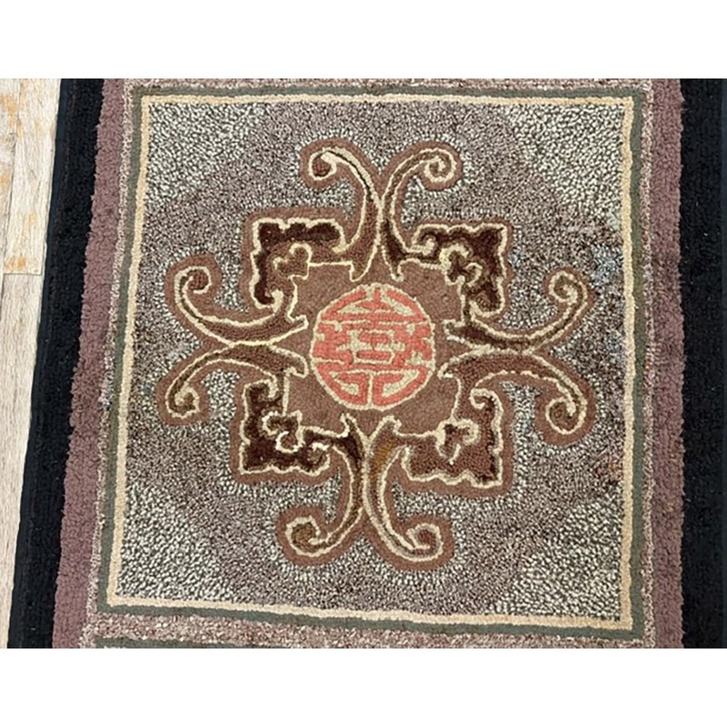 3x6 Antique American Hooked Gray Wool Area Rug 1880 gallery