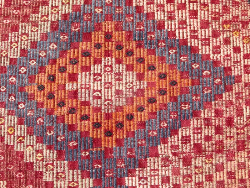 Embroidery Rug, Handmade Wool Kilim, Large Floor Carpet, Turkish Kelim 70"X115" gallery