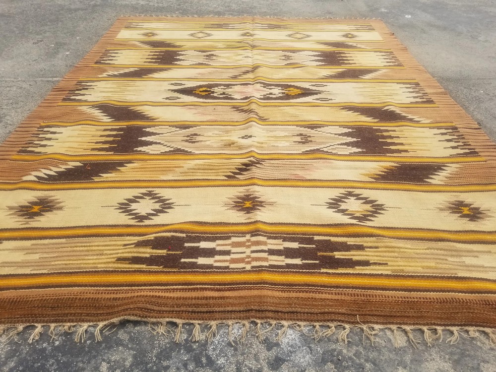 Vintage Traditional Handmade Navajo Weaving Wool Multicolor Kilim 6.4x4.8 ft