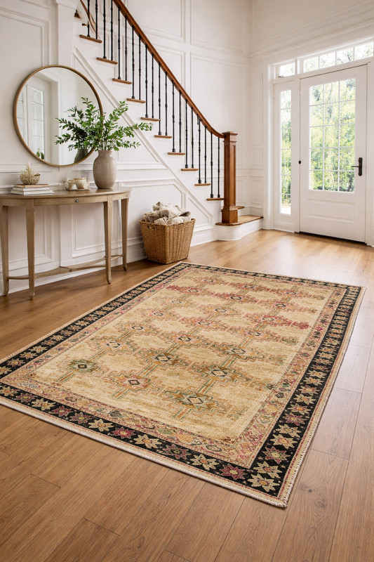 Vintage Geometric Tribal Distressed Oriental Rug Muted Boho Decor Carpet 5X8 ft gallery
