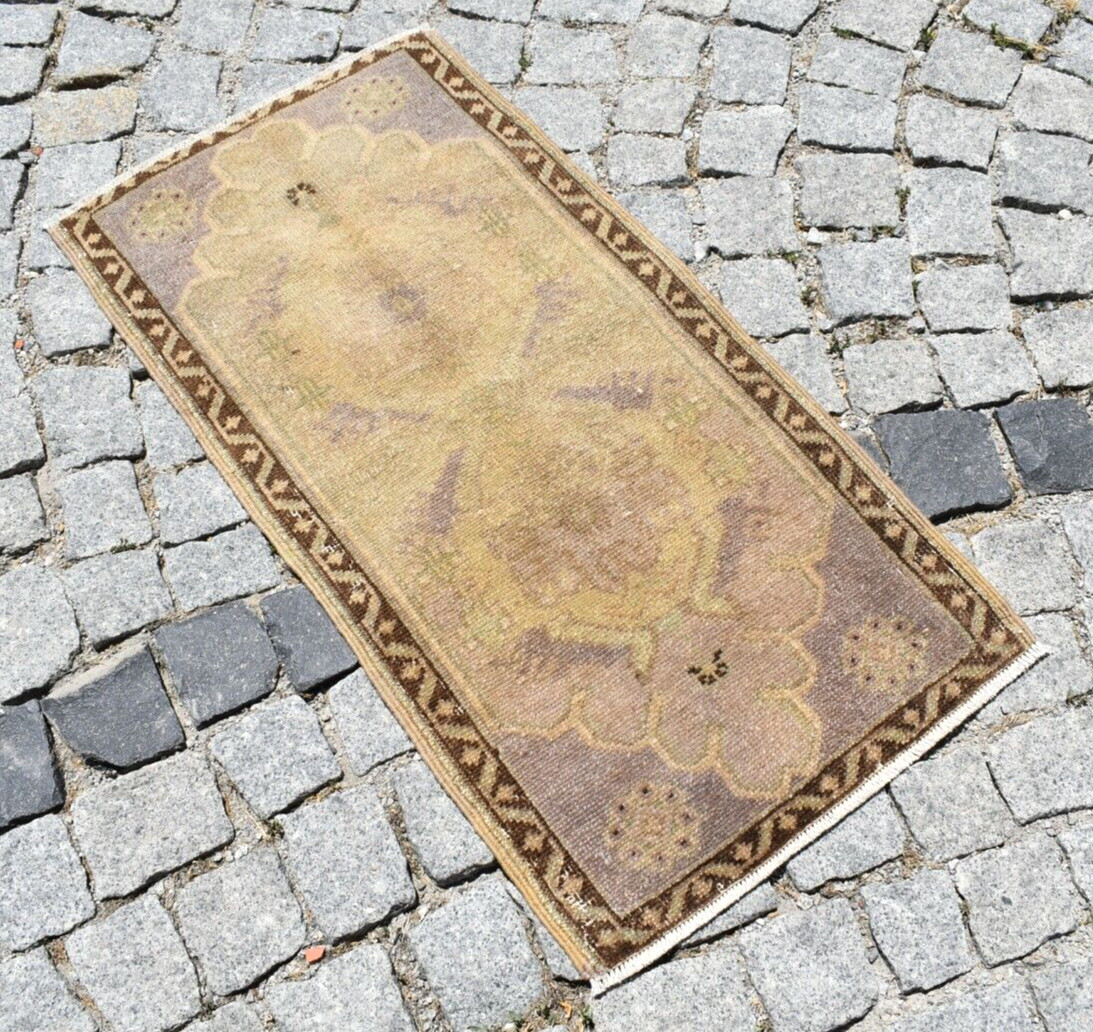 Vintage Turkish Rug 20''x38'' Anatolian Muted Dye Oushak Rug Small Low Pile Rug gallery