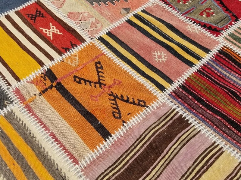 Beautiful Antique Multi-Colored Wool Pile Tribal Area Patchwork Rug 8x12ft gallery