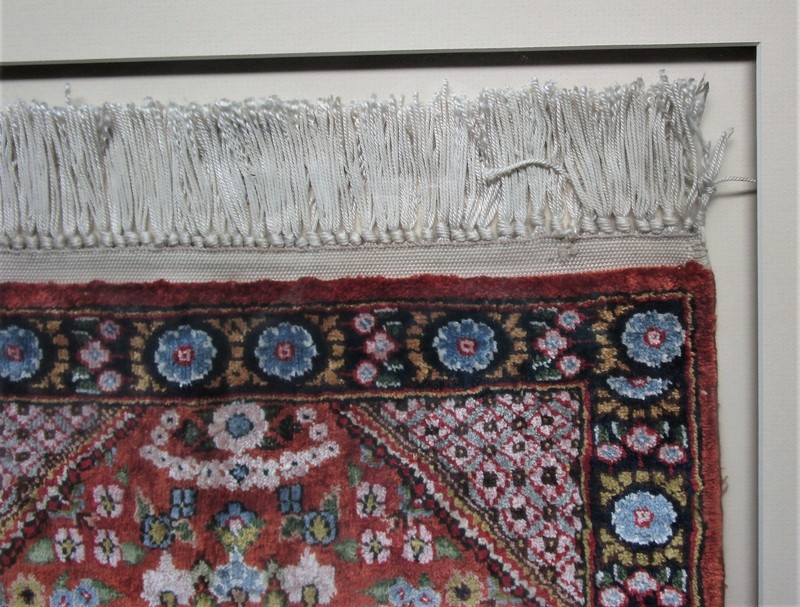 Superb Antique Custom Framed 19th C. Persian Silk Rug, circa 1890s 15" x 13" gallery