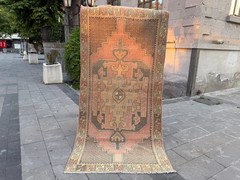Vintage Turkish Rug 4.1×8.4 Ft Handmade Wool Anatolian Area Rug Pink Tribal
