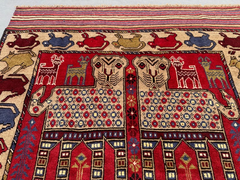 Vintage Afghan Hand Knotted Pictorial Rug 4'1x6'4 Wool Animal Tribal Wall Rug gallery
