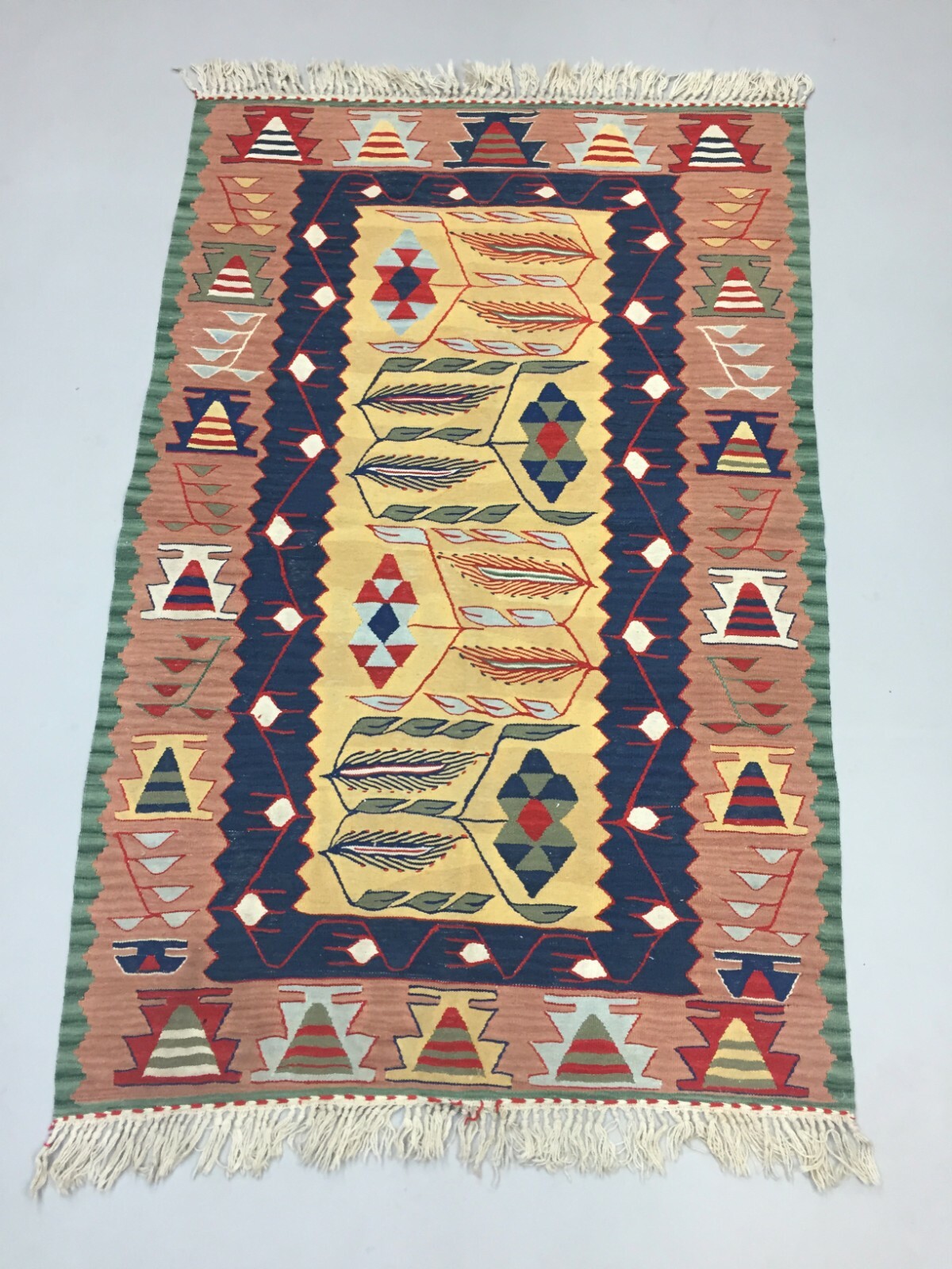 Vintage Turkish Kilim 170x110 cm Wool Kelim Rug Beige Blue Pink Yellow Medium gallery