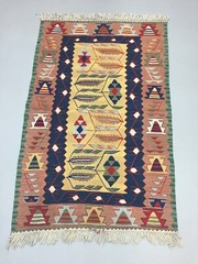 Vintage Turkish Kilim 170×110 cm Wool Kelim Rug Beige Blue Pink Yellow Medium