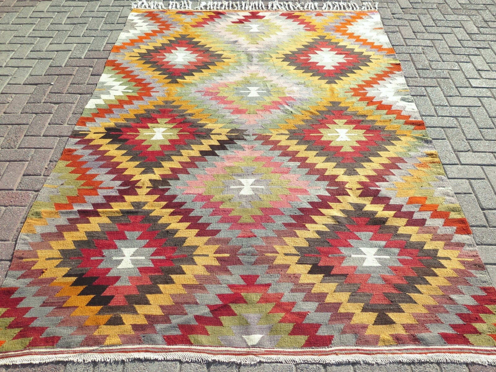 Area Rugs, Turkish Kilim Wool, Handmade Floor Carpet Large Teppich Tapi 76"x107" gallery