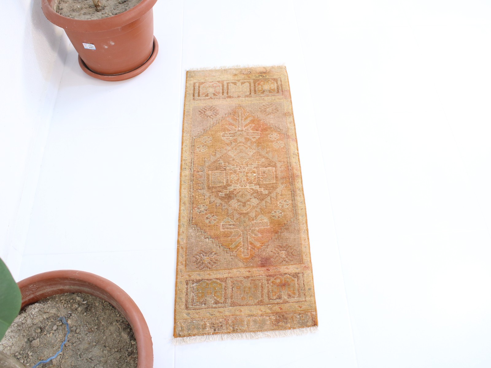 Vintage Terracotta Turkish Door Mat Rug Hand Knotted Wool 1.2x3.0 ft gallery
