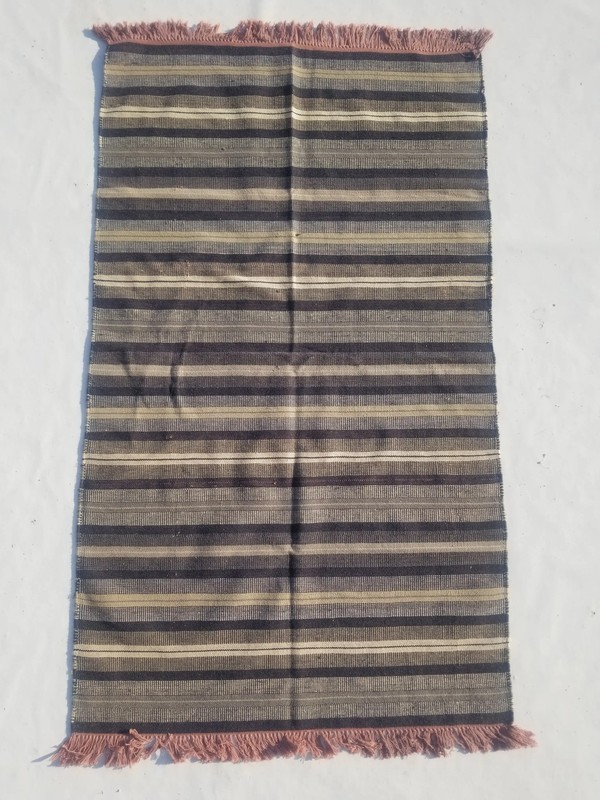 Vintage Traditional Handmade Afghan Striped Wool Black Kilim Rug 5x2.10ft gallery