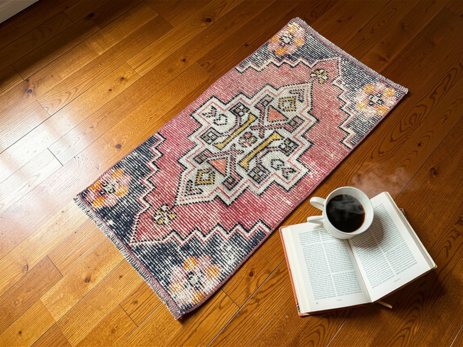 Handwoven Turkish Wool Rug: 1,2 x 2,4 ft Vintage Boho Doormat gallery