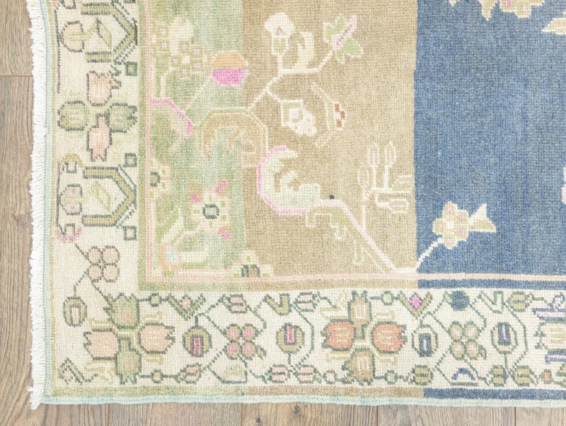 Blue Turkish Oushak Oriental Handmade Wool Area Rug 4.3x7.2 ft Vintage Runner gallery