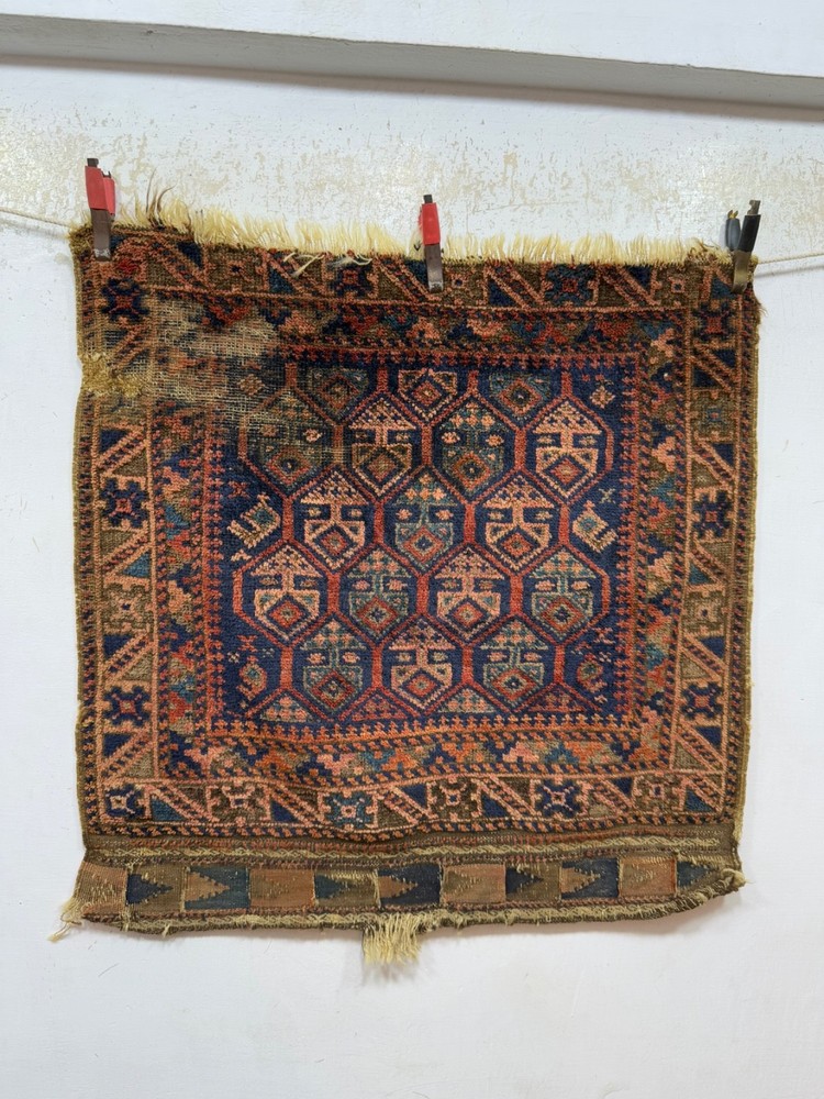 Antique Hand Knotted Afghan Timuri Single Bag Face Rug 60x62 Cm