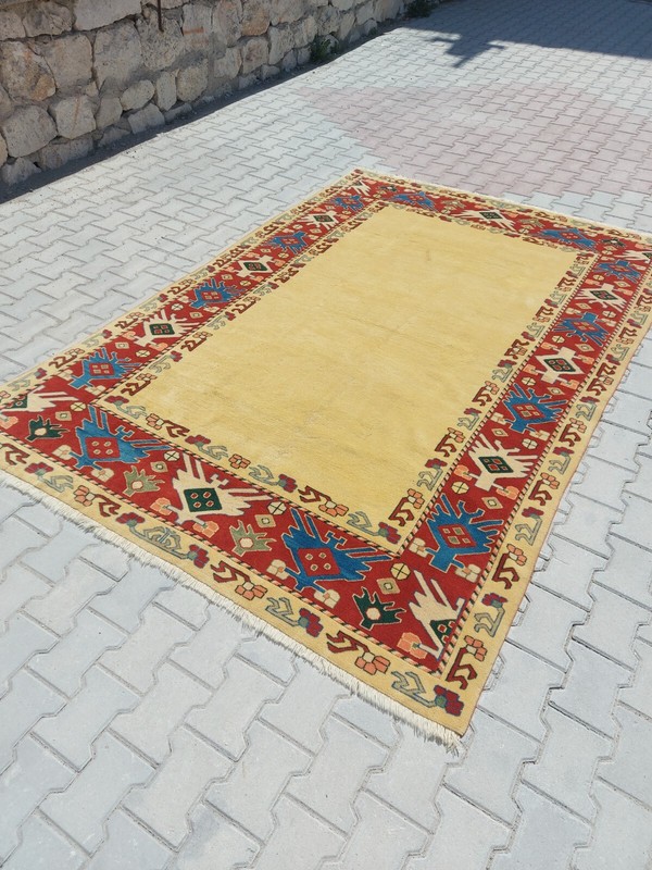 7x10 Antique Area Rug Handmade Antique Rug Oushak Wool Beige Big Rug Large Rug gallery