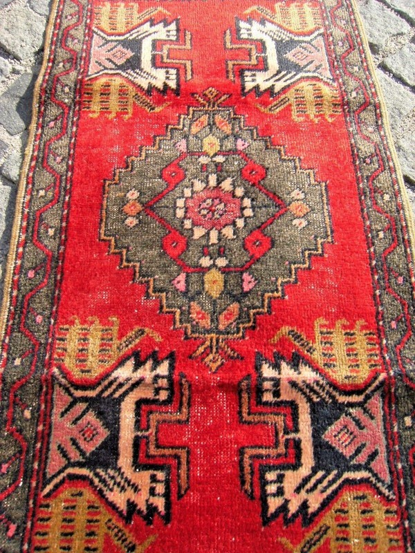 Vintage Turkish Rug Anatolian Small OUSHAK Yastik Rug 21'' X 40'' Wool Pile Rug gallery