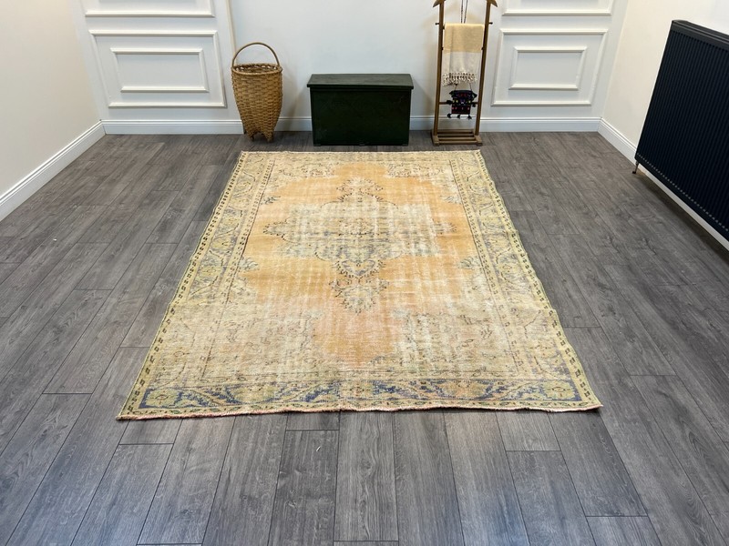 Orange Large Rug, Muted Rug, Pale Rug, Oriental Rug, Handmade Rug, 6.3 x 9 ft gallery