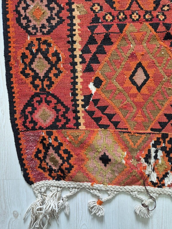 Antique Malatya Fragment Kilim Rug 26x46" Circa 1930s Anatolian Tribal Rug gallery