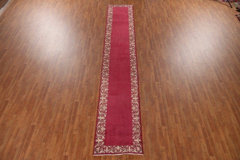 Vintage Bordered Fuchsia/ Ivory 16 ft. Runner Rug 3x16 Handmade Wool for Hallway gallery