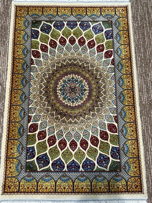 2x3 Feet Silk Rug Dome Design, High-Quality Silk Carpet Door Mate White Color ￼ gallery