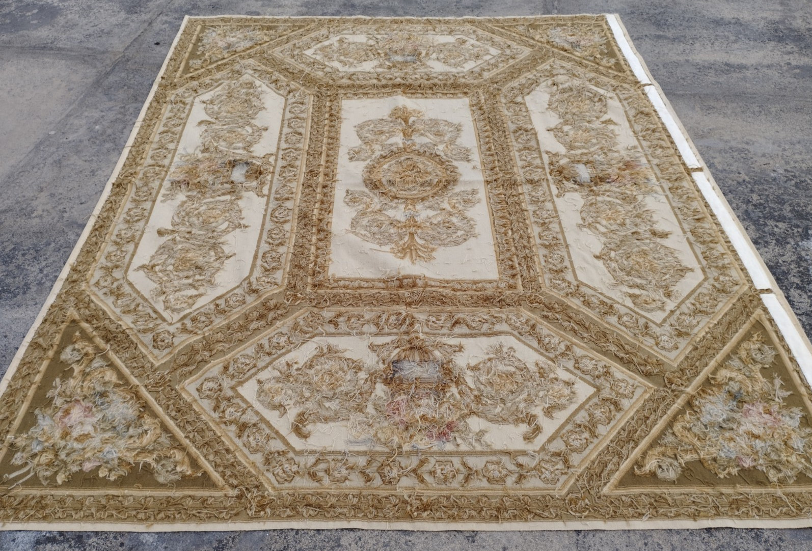 Vintage French Aubusson Floral Needlepoint Multicolor Rug Wool Carpet 294x235 cm gallery