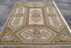 Vintage French Aubusson Floral Needlepoint Multicolor Rug Wool Carpet 294×235 cm