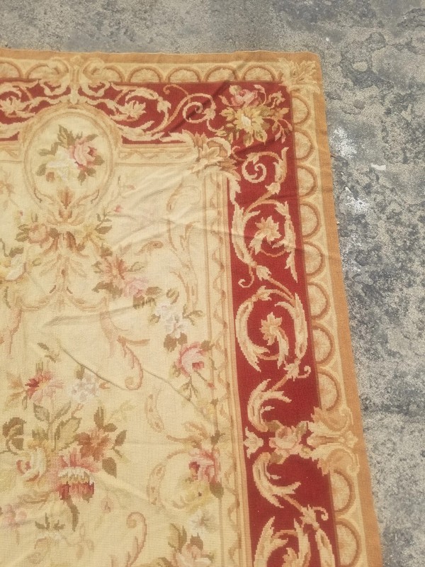 Antique French Handmade Aubusson Floral Wool Multicolor Kilim Rug 5.9x3.8 ft gallery