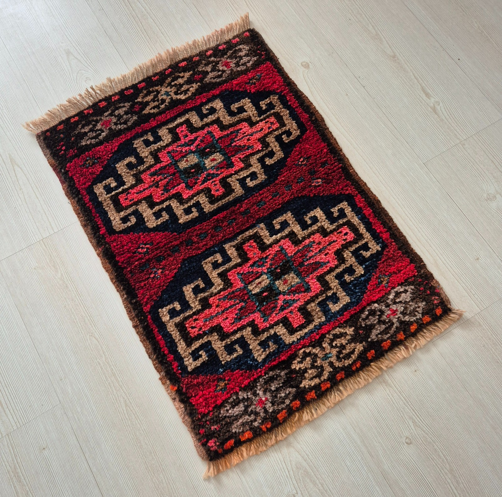 Antique Rug Pillow, Hand Woven Small Carpet, Wool Rug, Home Decor, Anatolian gallery
