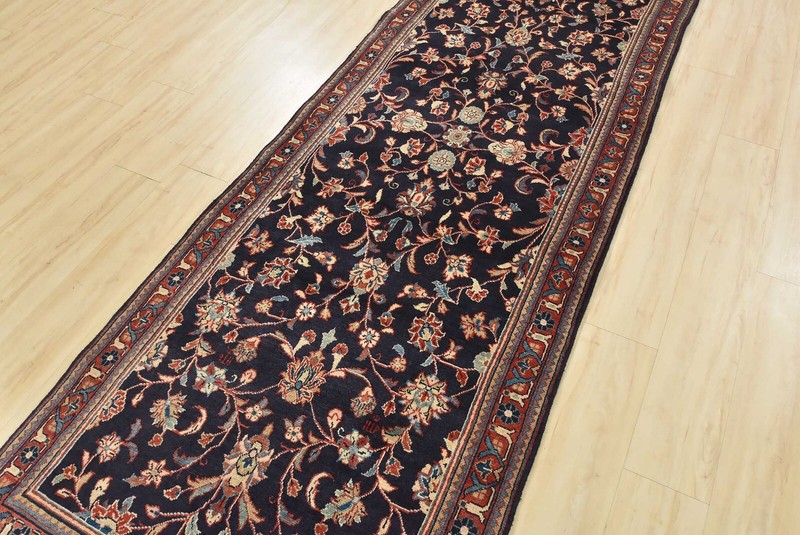 Vintage Oriental Runner 3’7” x 9’11” Blue Wool Hand-Knotted Oriental Rug gallery