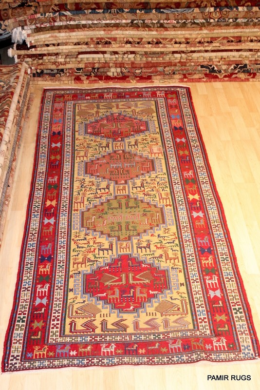 ON SALE 10' long handmade Sumak kilim Caucasian design gold, bright red, yellow gallery