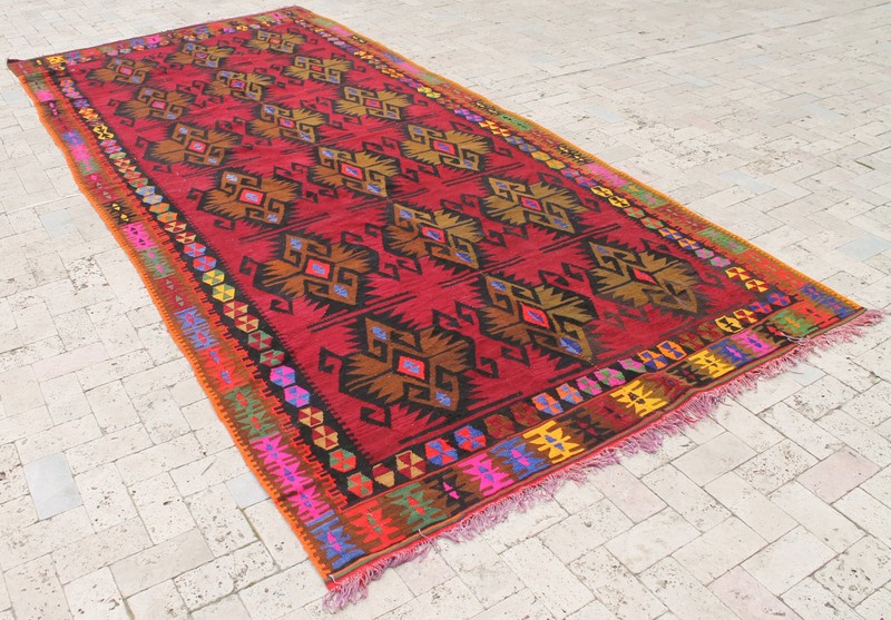 Turkish Kilim Rug 72''x157'' Hand Woven Kayseri Kilim 184x402cm gallery