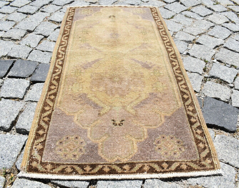 Vintage Turkish Rug 20''x38'' Anatolian Muted Dye Oushak Rug Small Low Pile Rug gallery