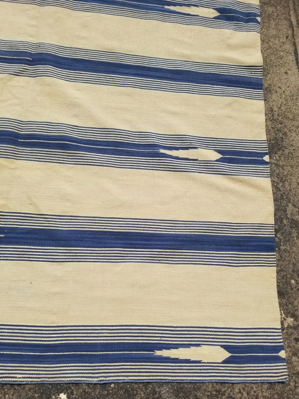 Vintage Traditional Handmade Blue & White Striped Dhurrie Wool Kilim 10.2x6.4ft gallery