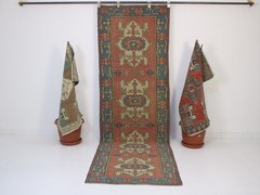 Vintage Turkish Runner 3×9 ft | Handmade Wool Pink Blue Rug | 92×284 cm