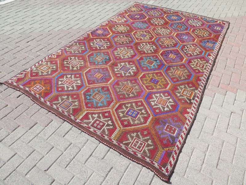 Vintage Turkish Kilim Wool Rug, Area Rug, Large Floor Rug, Carpet Kelim 73"X124" gallery
