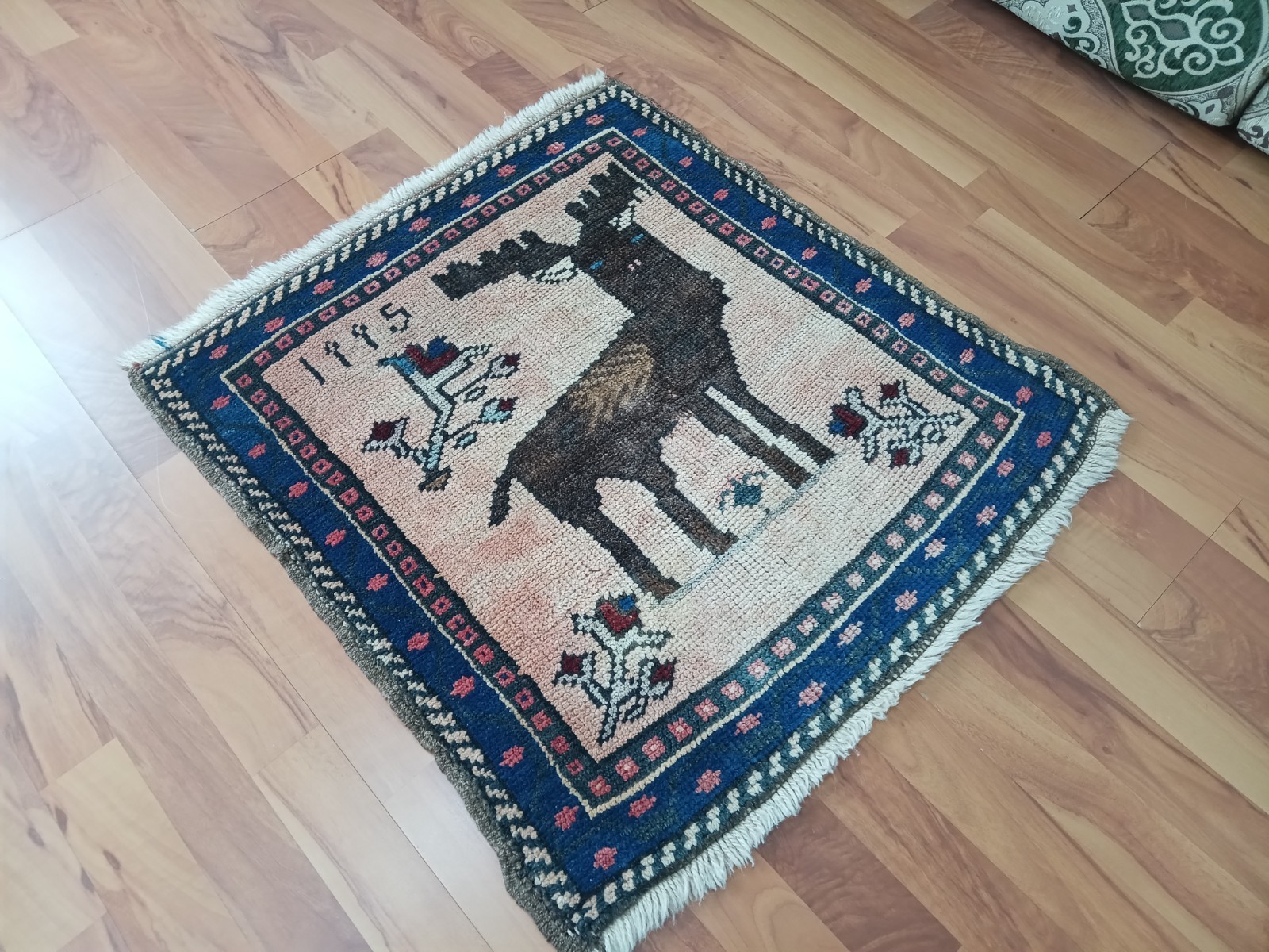 Primative mysterious Deer Rug Pictorial Rug Tribal Picture Rug Boho Decor Rug Kg gallery