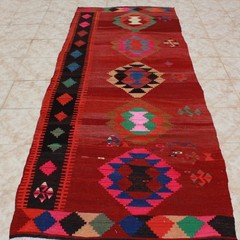 TURKISH KILIM RUNNER RUG 3×9, TURKISH KILIM RUNNER RUG 45″x108″, RED KELIM 3×9